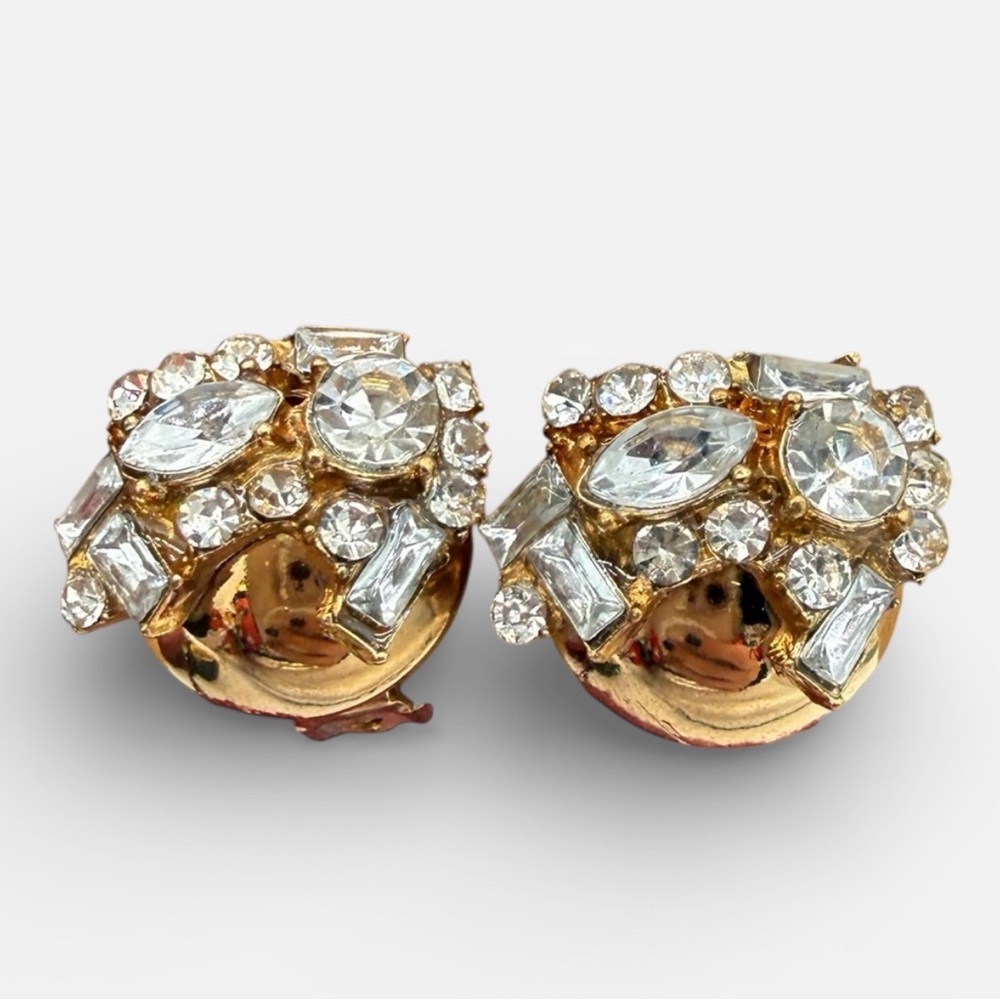Gold-Tone and Rhinestone Domed Cluster Clip-on Earrings